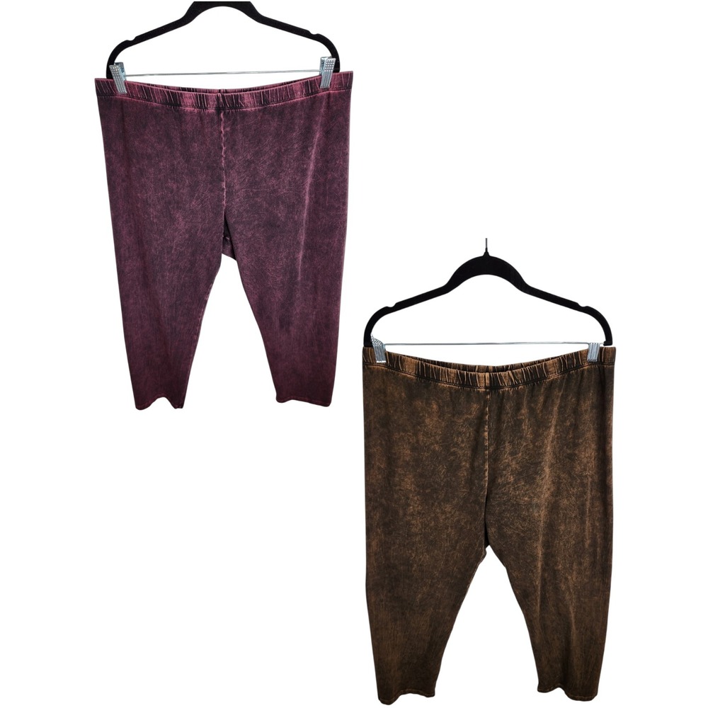 Jess & Jane Capri Leggings Womens Plus 1X Chocolate & Wine USA Cotton Lot Of 2